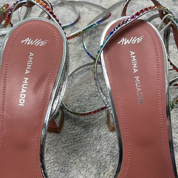 New Amina Muaddi x AWGE Rainbow Crystal LSD Wrap
Around Gladiator Sandals Heels - Picture 8 of 16